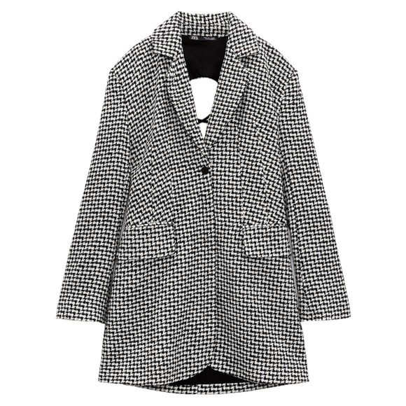 ZARA Tweed Houndstooth Lace Up Open Back Preppy Academia Blazer Mini Dress S - Picture 9 of 16